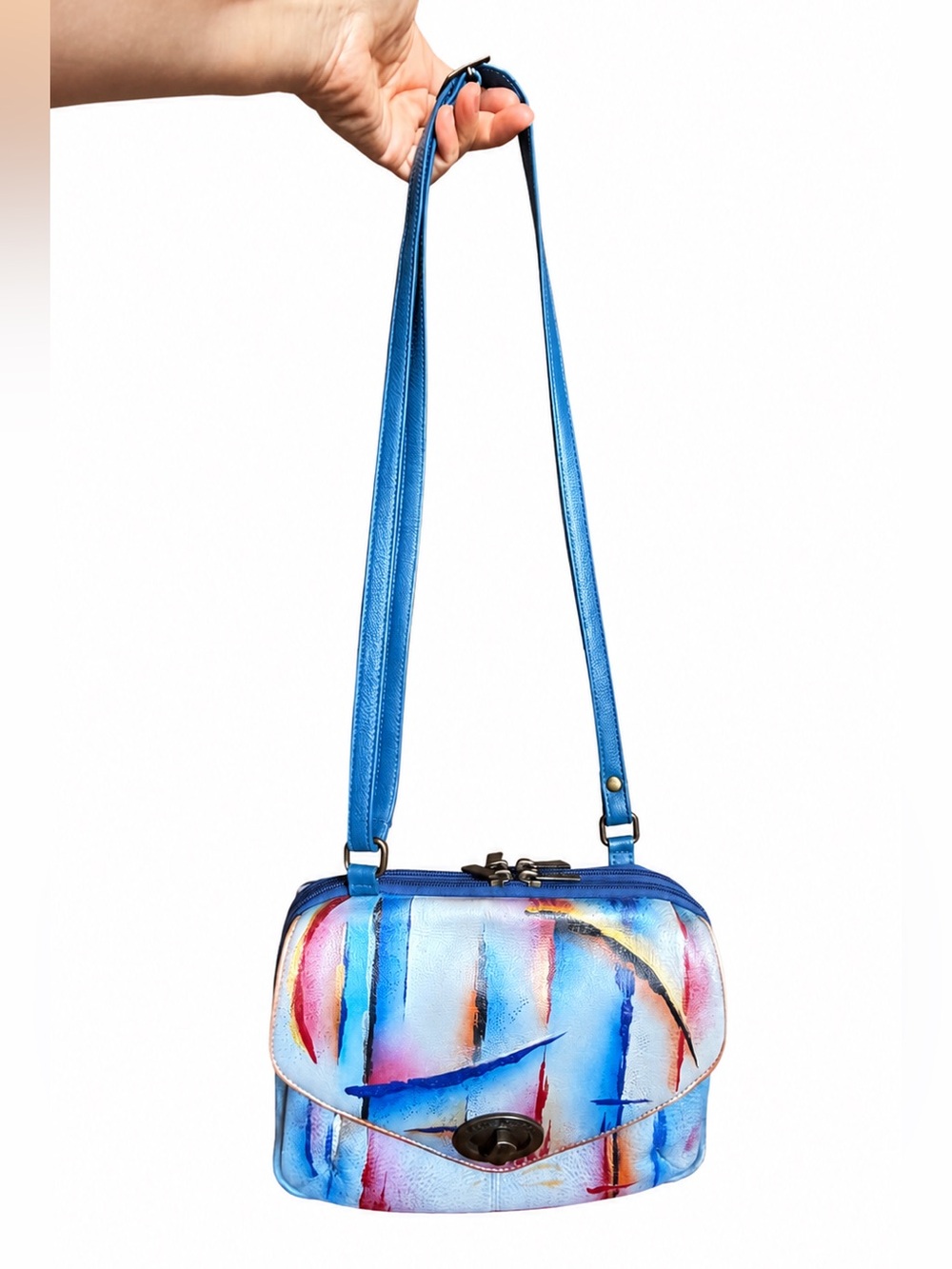 Anuschka Hand Painted Genuine Leather Abstract Art Crossbody Bag - Picture 9 of 13
